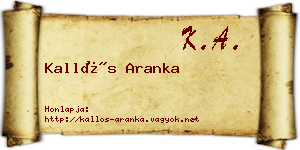 Kallós Aranka névjegykártya